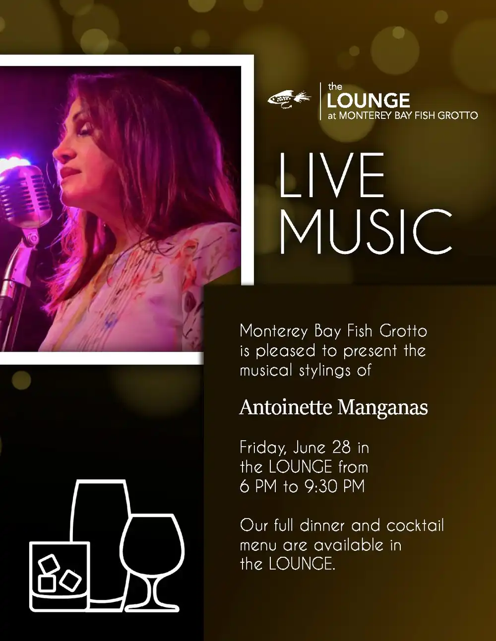 antoinette manganas at the lounge monterey bay fish grotto