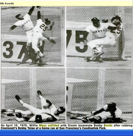 willie mays collide with bobby bonds april 11 1970