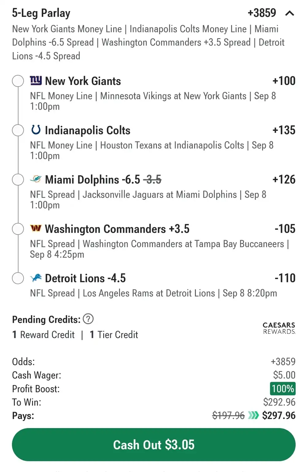 5 leg parlay week 1