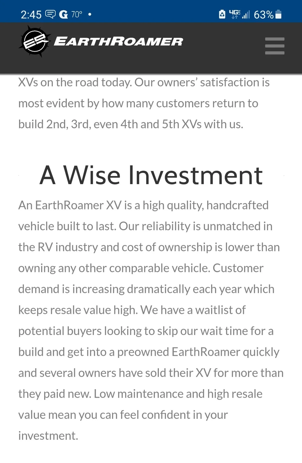 earthroamer wise investment