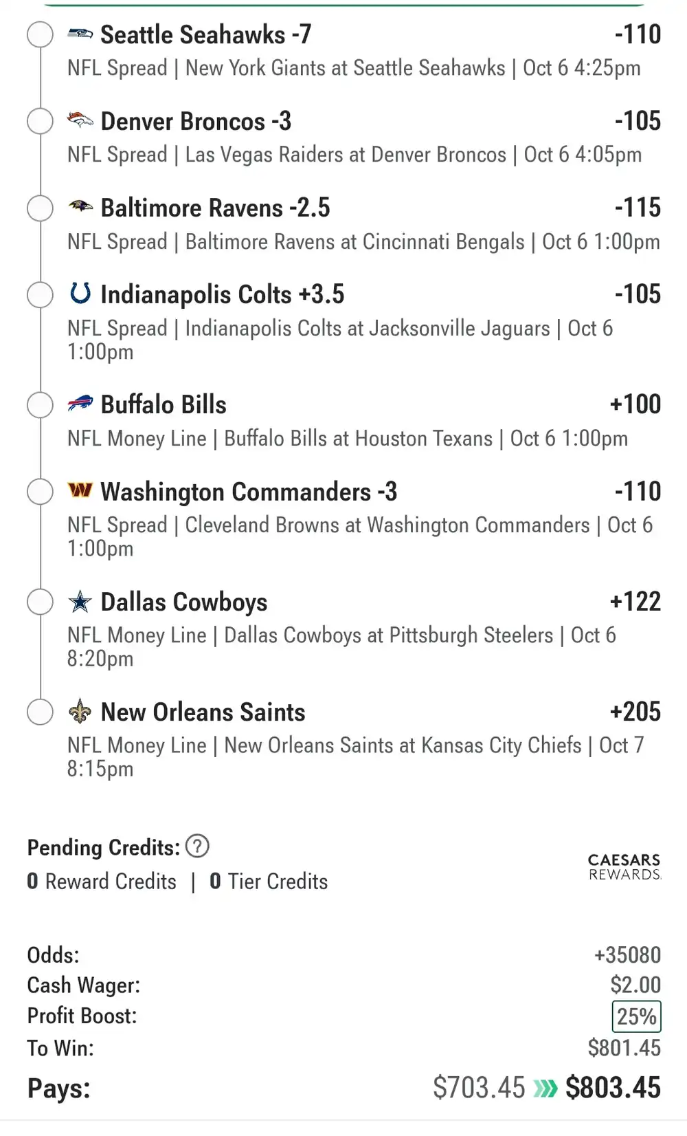 five team parlay 20241006