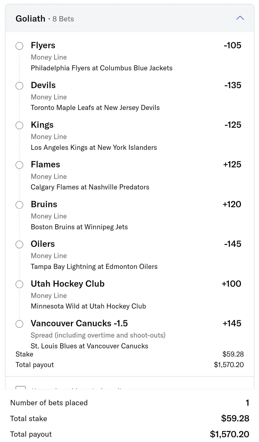 nhl goliath parlay