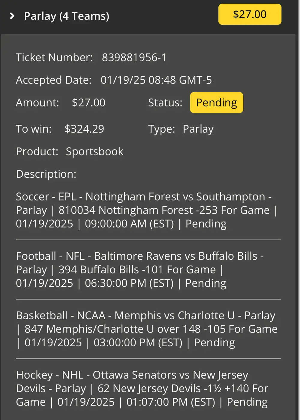 forest sunday parlay