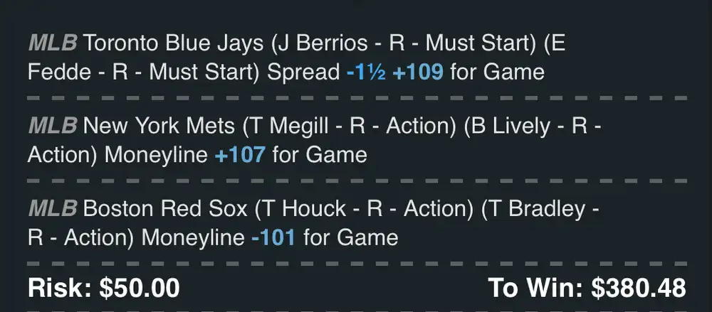 took the jays in a parlay