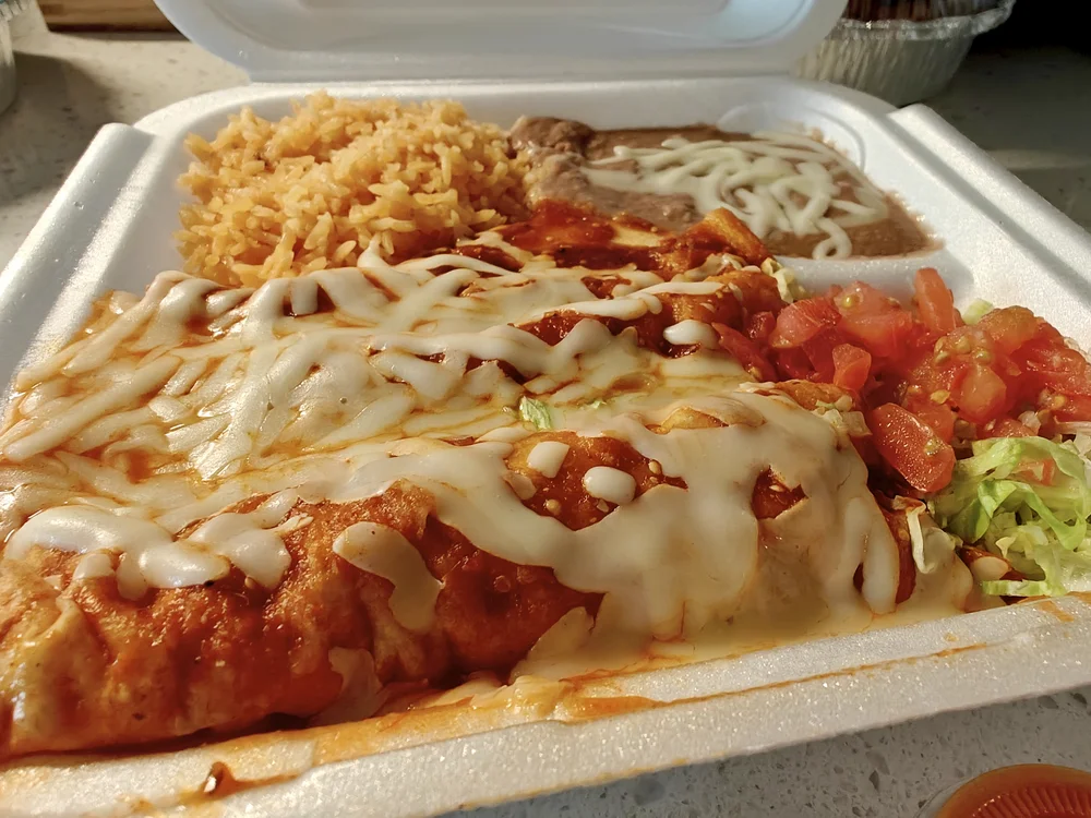 barbacoa enchiladas with red sauce