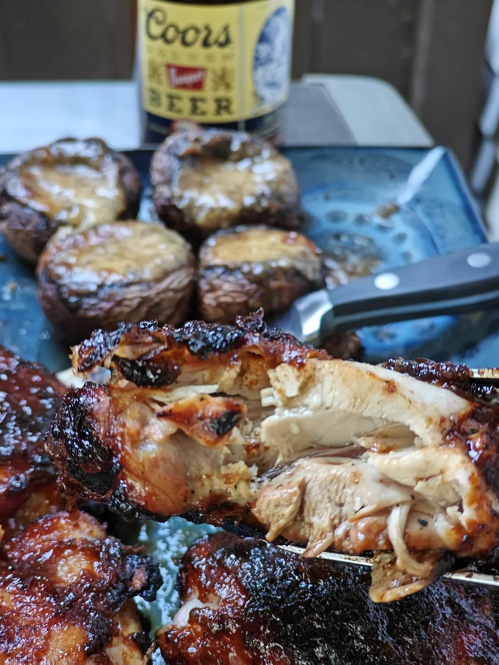 bbq chicken and stuffed mushrooms