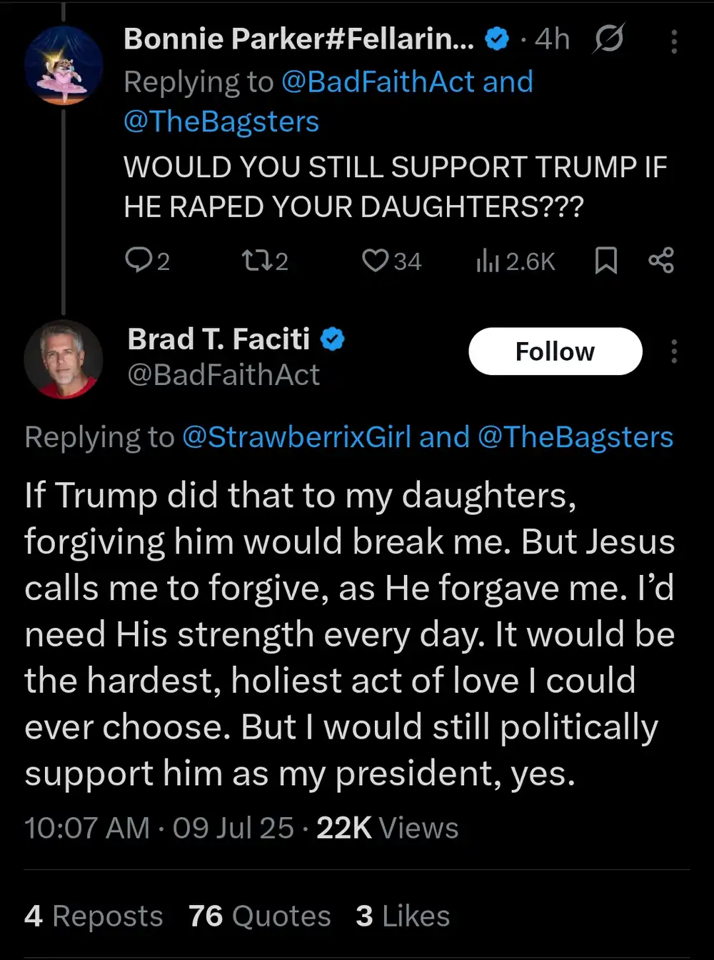 brad supports trump unconditionally