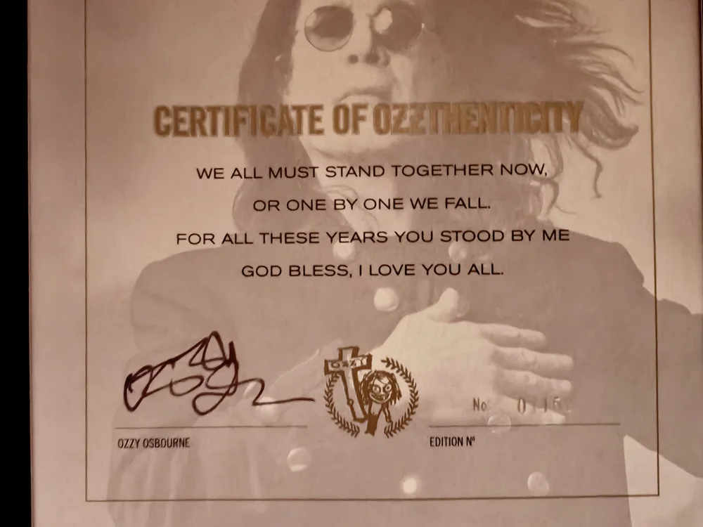 certificate of ozzathenticity
