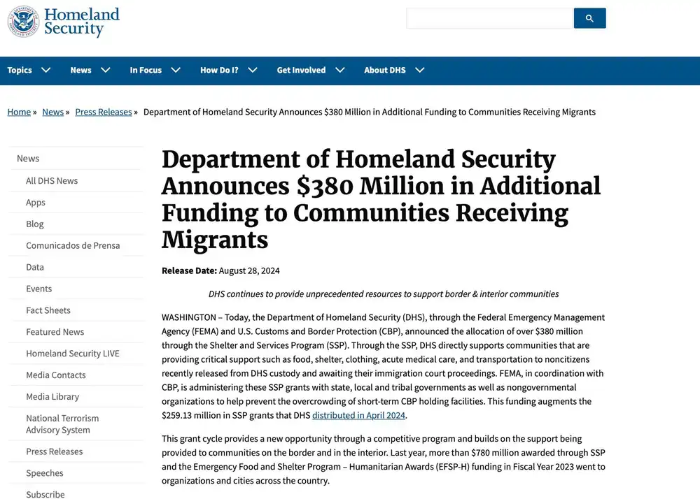 dhs 380 million for migrants