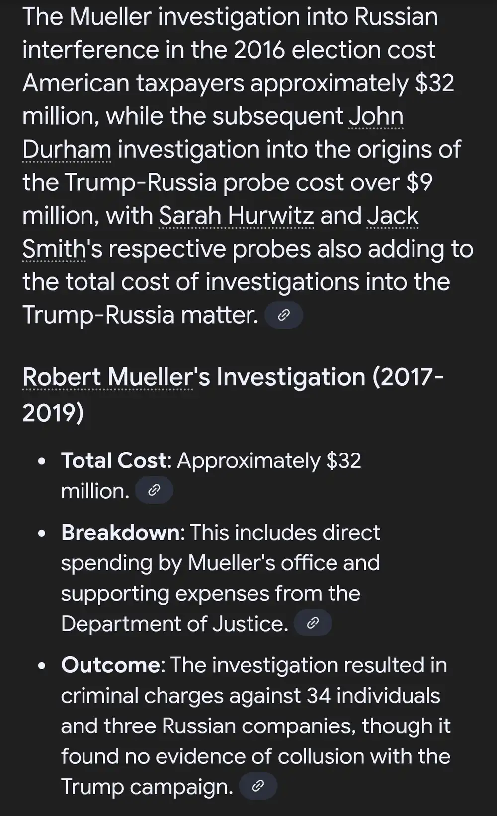 mueller ivestigation cost
