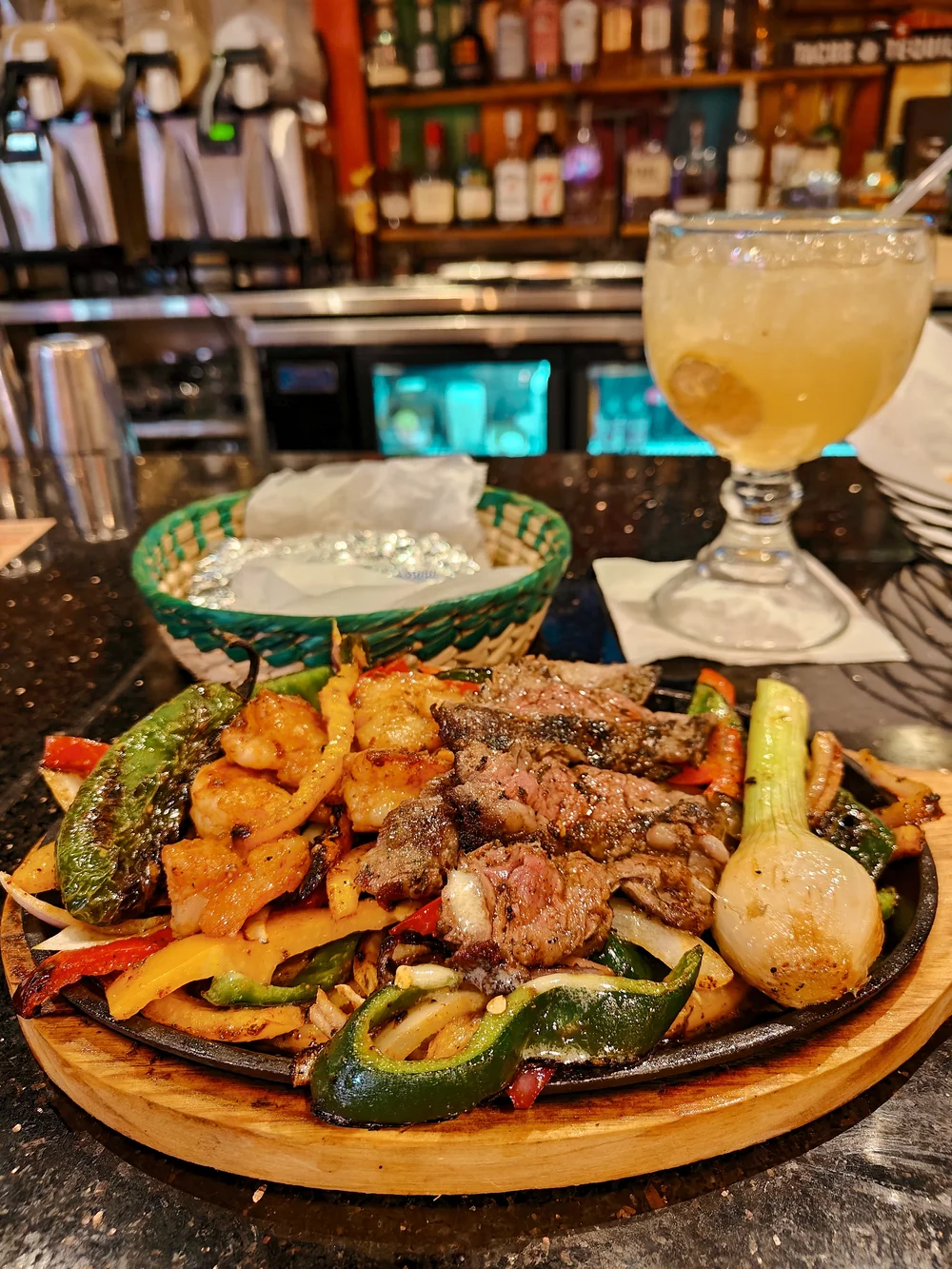 steak and shrimp fajitas