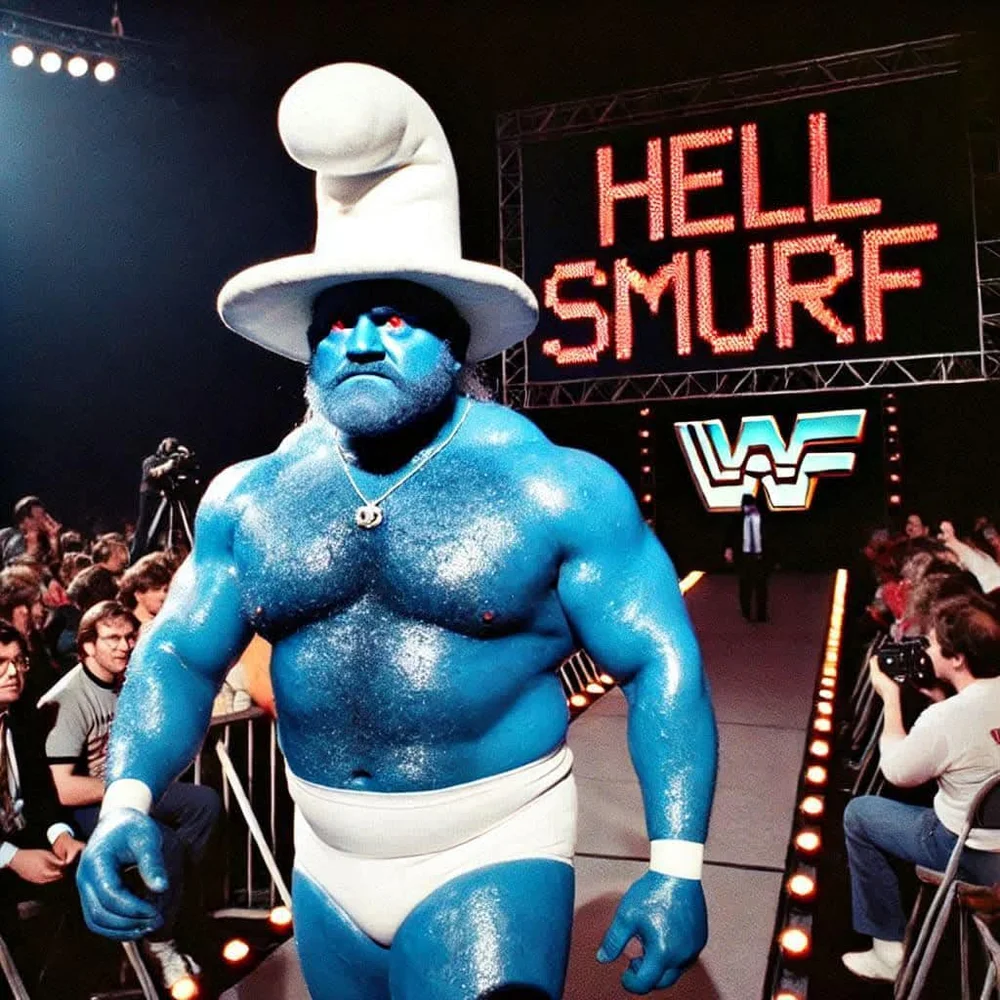 unused wwf character peter hell smurf