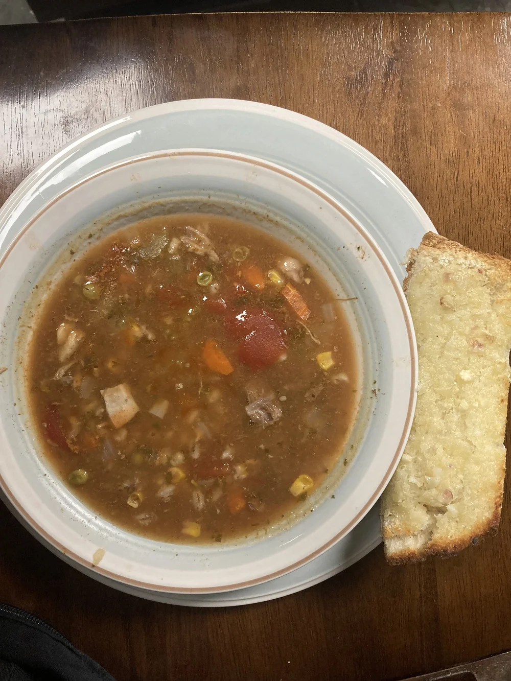 beef barley and garlic bread