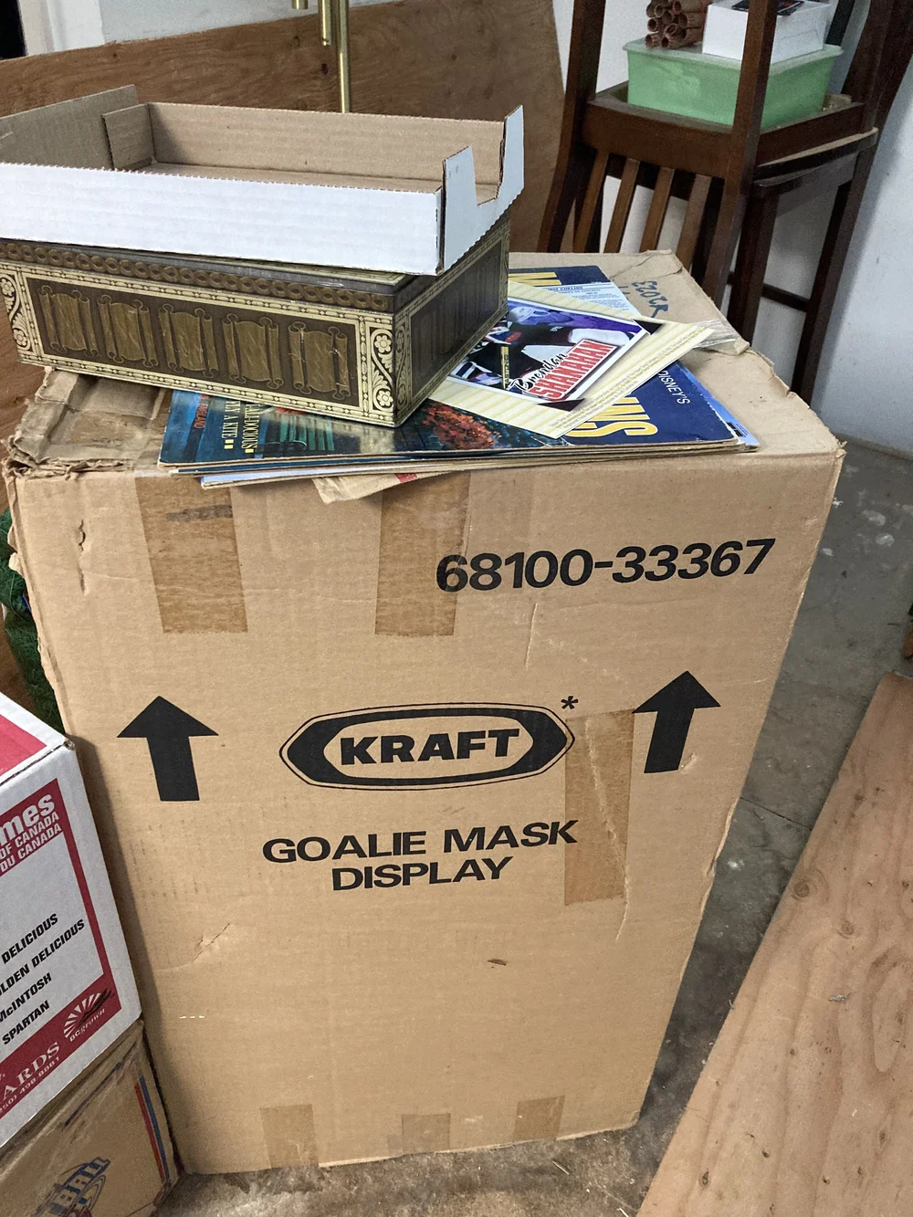 hockey cards collection in the basement