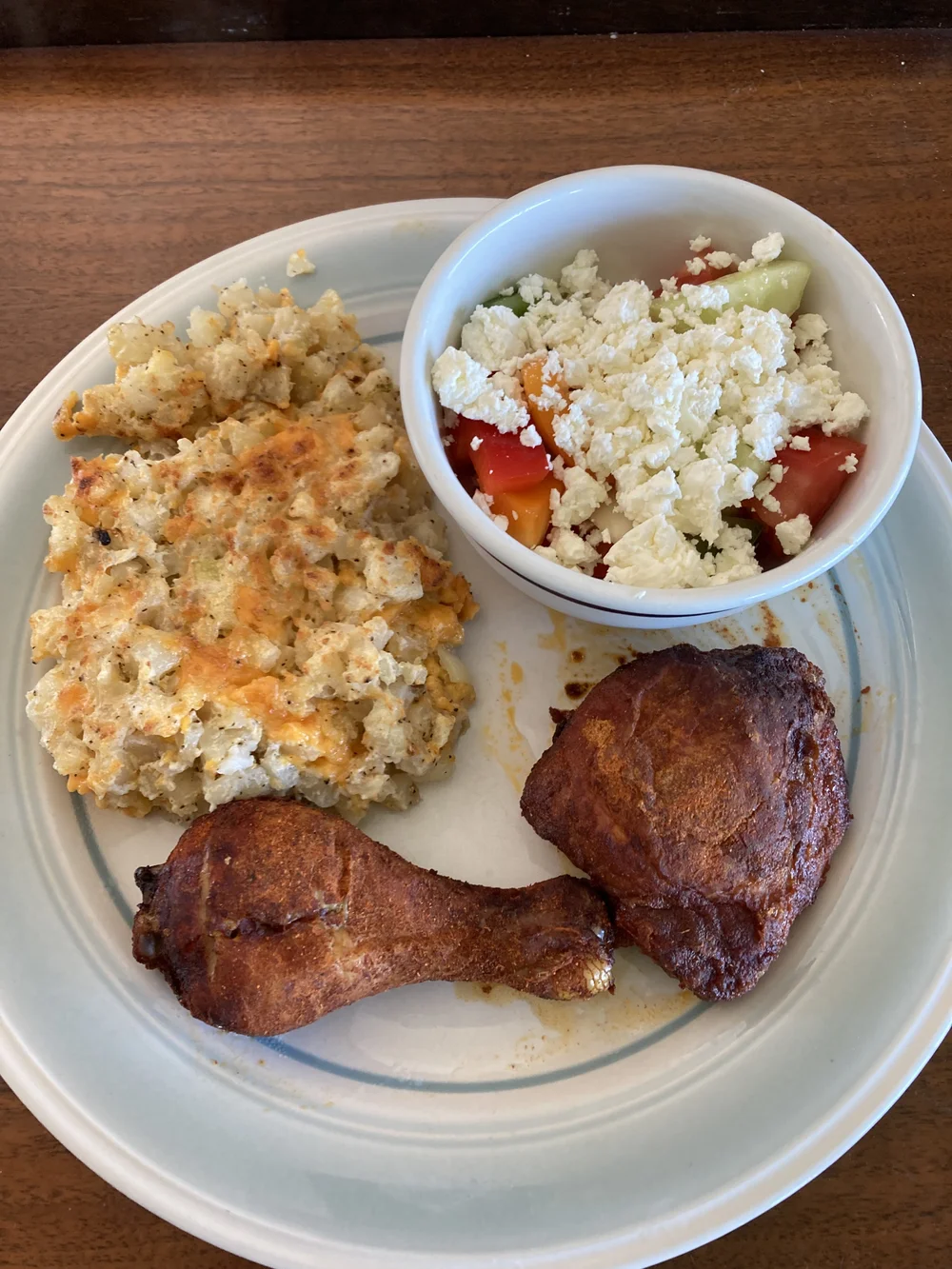 tandoori chicken swarties and greek salad