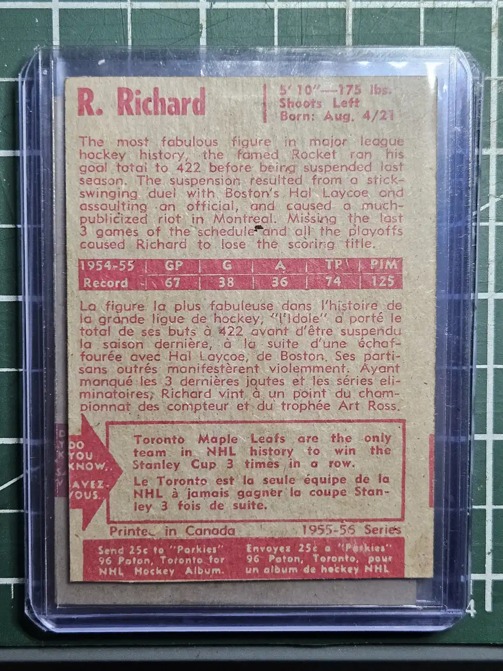 Rocket Richard card restoration after