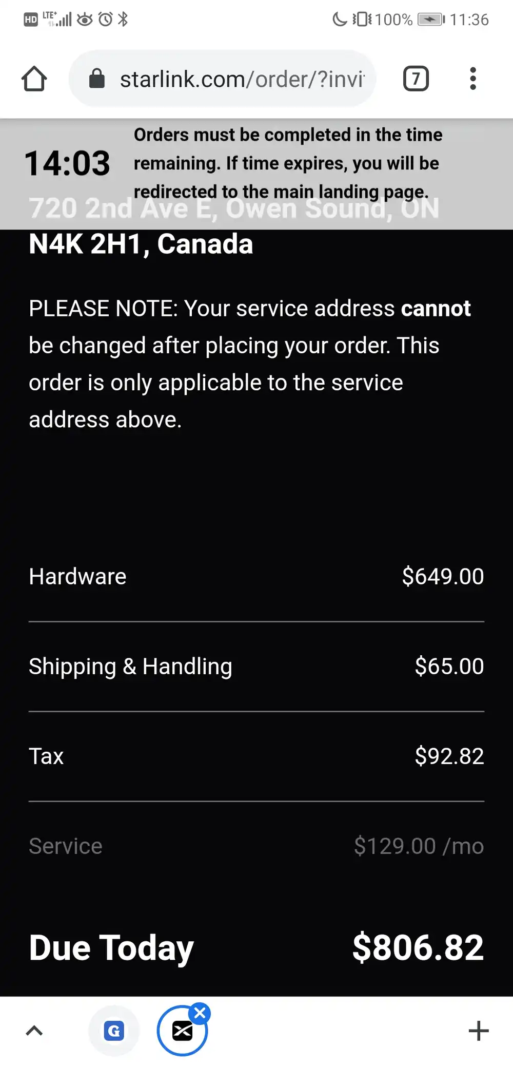starlink initial cost