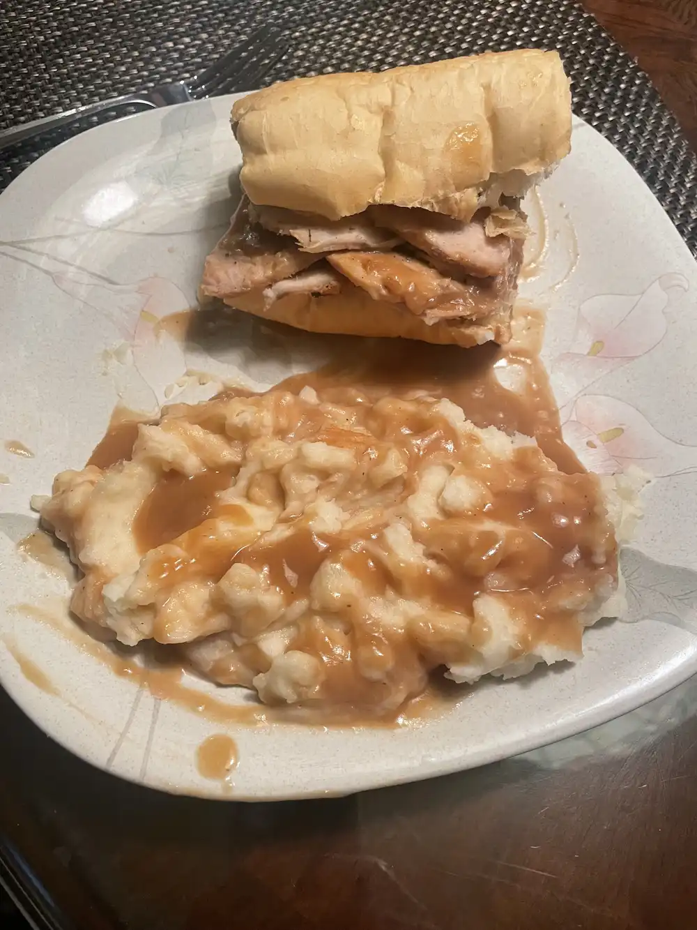 pork roast sammies with provolone chesse and mashed potatoes