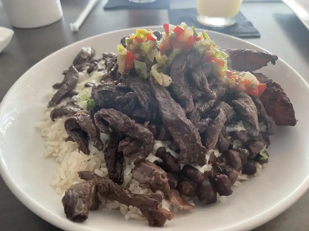 shirt steak over rice