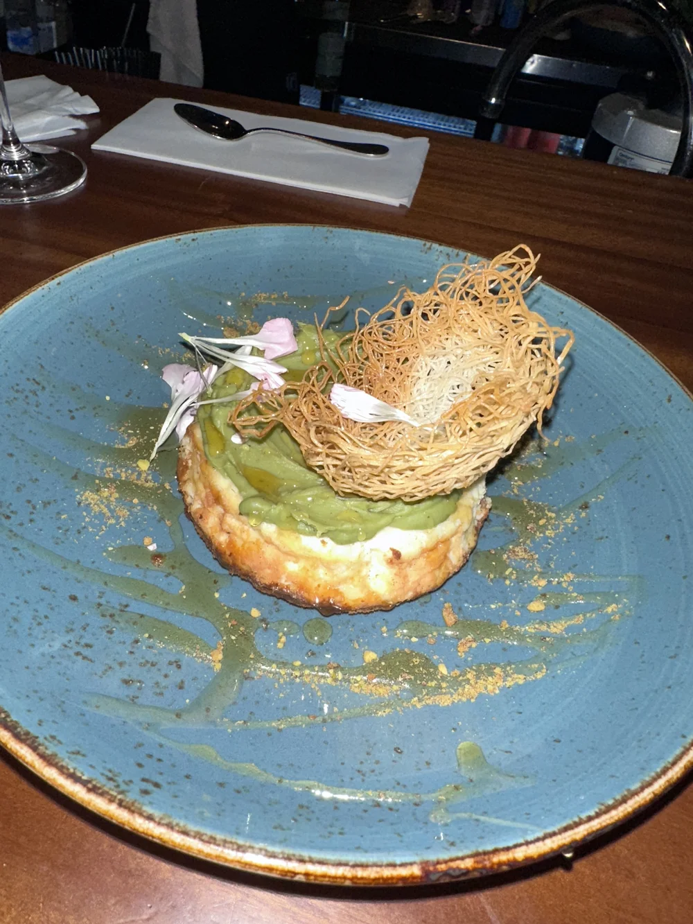 cheesecake with pistachio cream and vanilla ganache