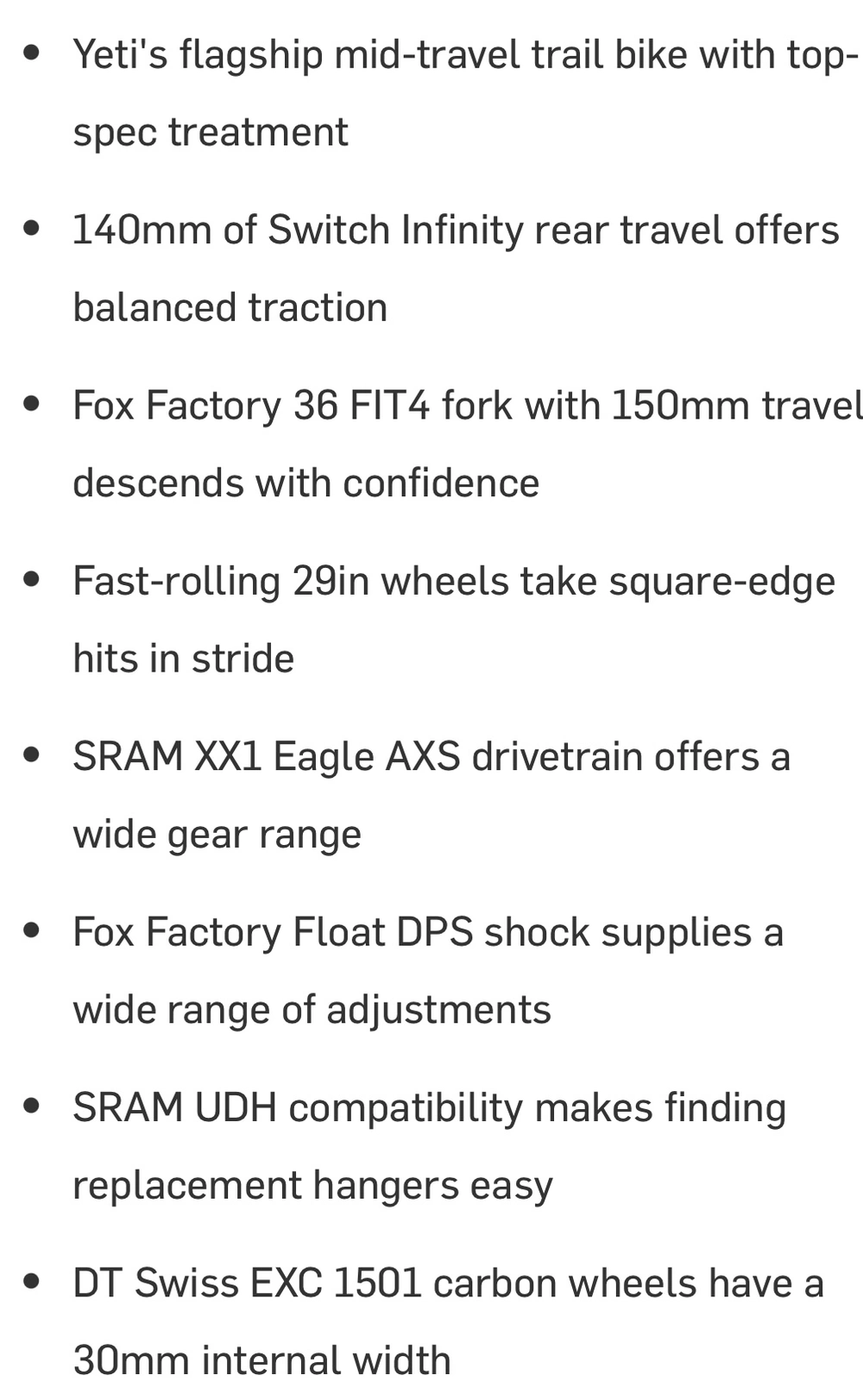 features of Yeti bikes