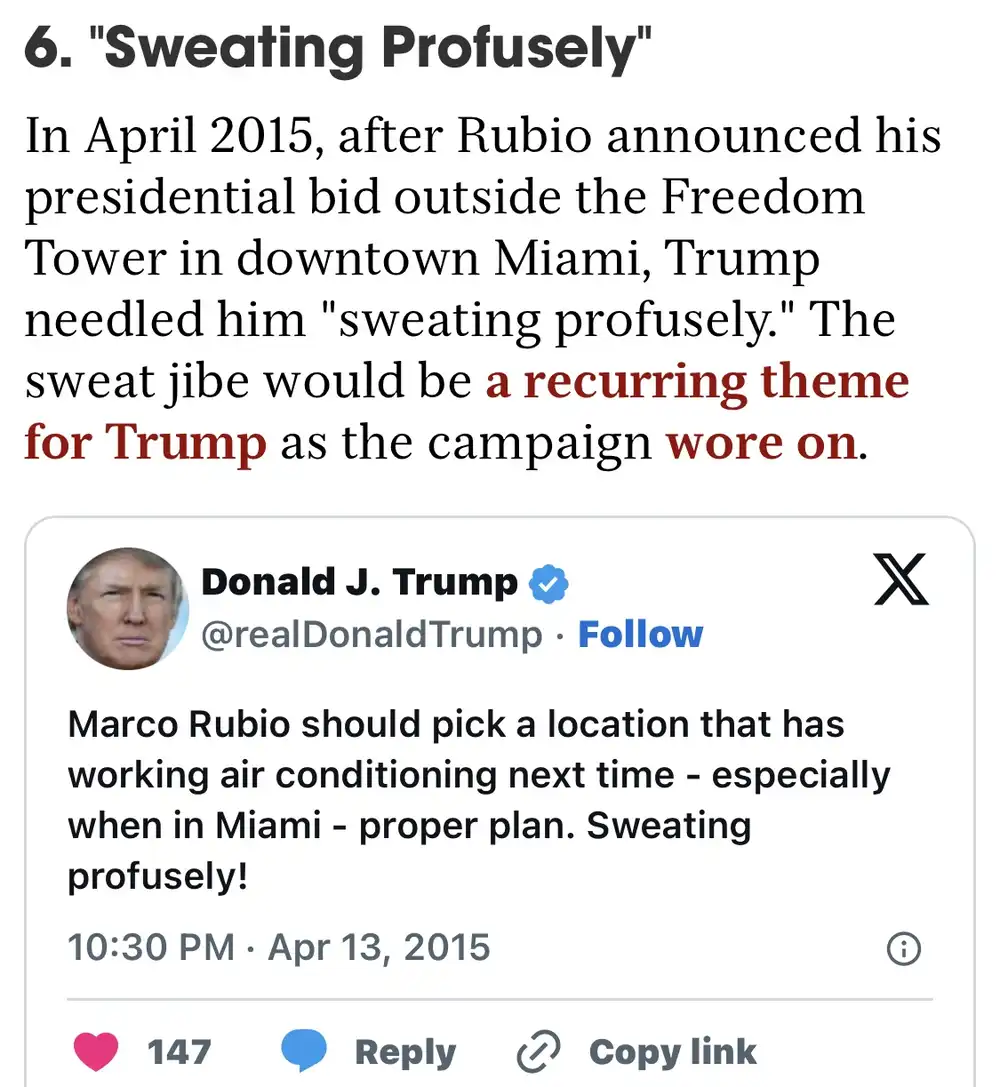 profuse sweating marco rubio