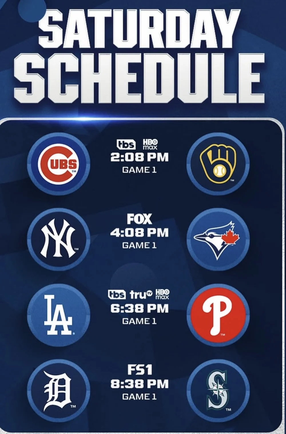 saurday mlb schedule